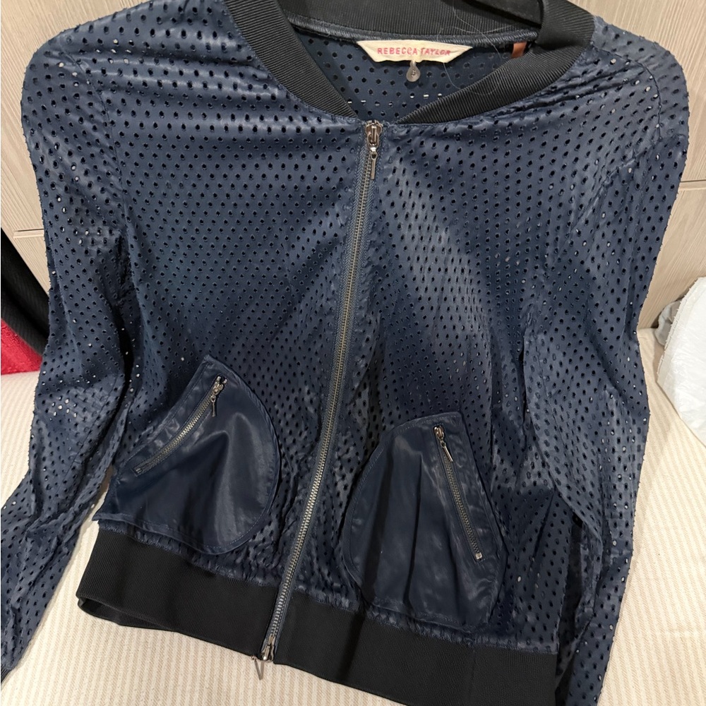 Rebecca Taylor Perforated Navy Bomber Jacket